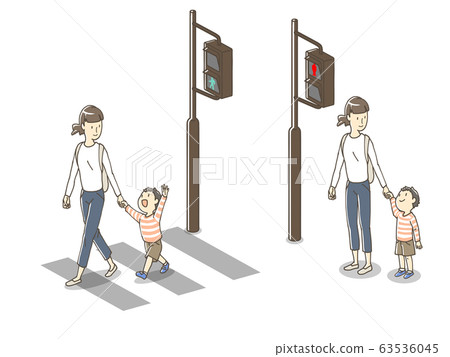 人行橫道上的成人和兒童 63536045