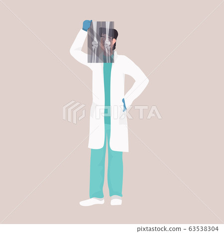 male doctor examining x-ray knee joint inflammation osteoarthritis traumatology concept medicine healthcare concept full length vector illustration 63538304