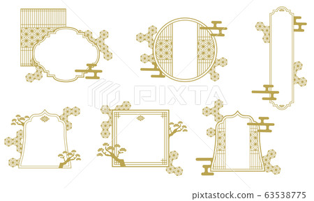Vector illustration japanese style frame hemp leaf Chinese Chinese style set 63538775