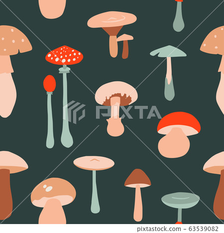 Seamless pattern with forest mushrooms 63539082