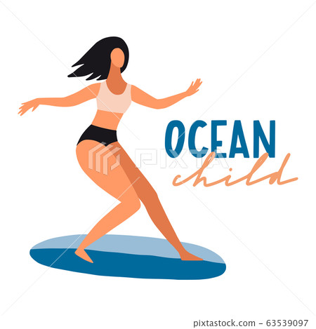 Surfer girl on boards catching waves in the sea 63539097