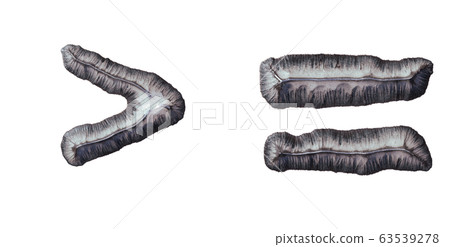 Set of symbols right angle bracket and equals made of forged metal isolated on white background. 3d 63539278