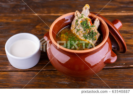 Meat solyanka with ribs and greens Meat solyanka with ribs and greens 63540887