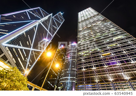 low angle view of modern office block buildings in Hong Kong. Bank of China (Hong Kong) 63540945