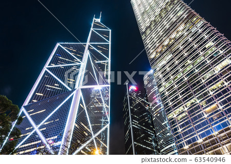 low angle view of modern office block buildings in Hong Kong. Bank of China (Hong Kong) 63540946