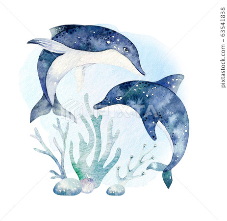 Set Of Sea Animals Blue Watercolor Ocean Fish Stock Illustration