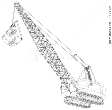 Dragline walking excavator. Vector rendering of 3d. Wire-frame style. The layers of visible and invisible lines are separated 63543049