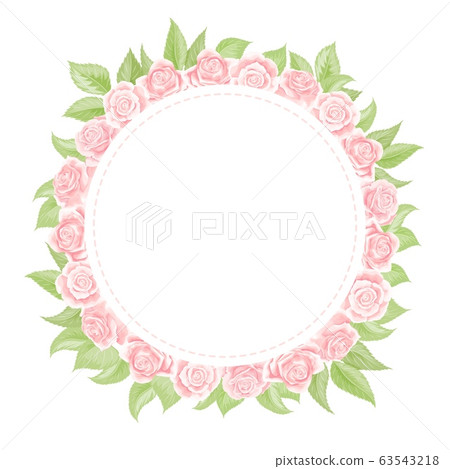 Pink cream rose frame in the shape of circle, hand draw vector illustration 63543218