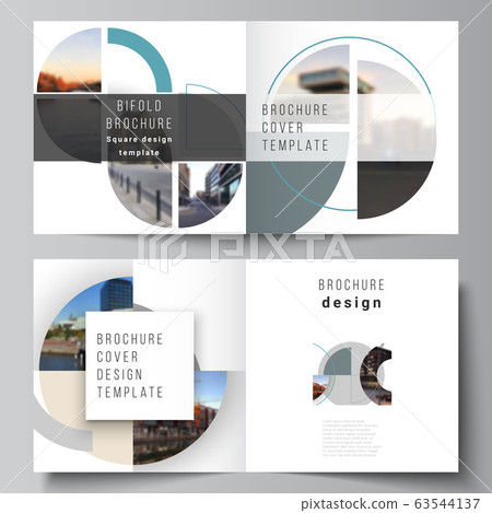 Vector layout of two covers templates for square design bifold brochure, flyer, cover design, book, brochure cover. Background with abstract circle round banners. Corporate business concept template. 63544137