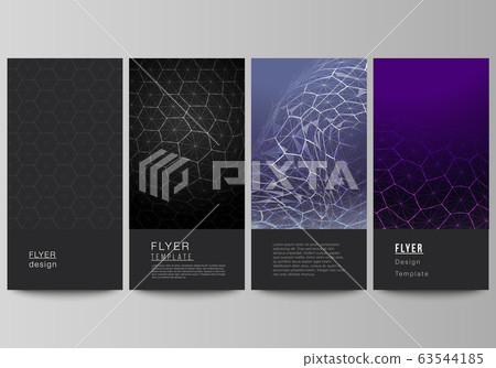 The minimalistic vector illustration layout of flyer, banner design templates. Digital technology and big data concept with hexagons, connecting dots and lines, polygonal science medical background. 63544185