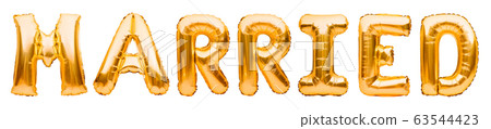 Golden word MARRIED made of inflatable balloons 63544423