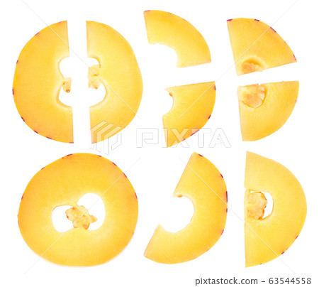 Fresh Pepino fruit slice isolated on white background. Top view, flat lay 63544558