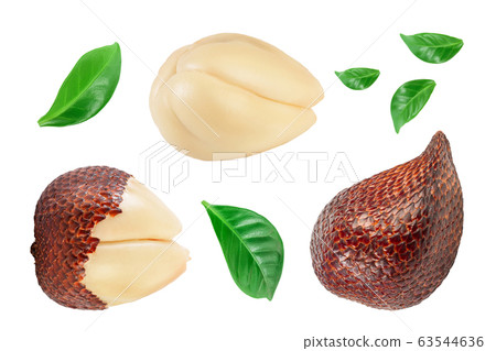 Salak snake fruit isolated on white background with clipping path and full depth of field. Top view. Flat lay. Salak snake fruit isolated on white background with clipping path and full depth of field. Top view. Flat lay. 63544636