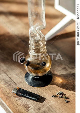 top view on bong and lighter 63545555
