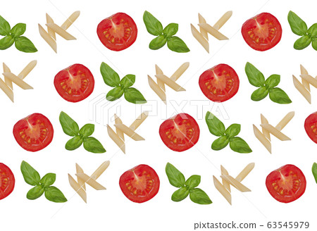 Pattern with cherry tomatoes, basil and pasta 63545979