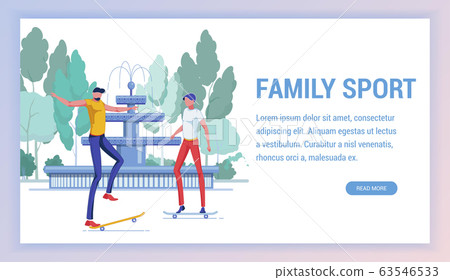 Family Sport, Father Learn to Ride on Skateboard. Family Sport, Father Learn to Ride on Skateboard. 63546533