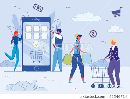 Online Payment with Mobile Phone, People Shopping. Online Payment with Mobile Phone, People Shopping. 63546714