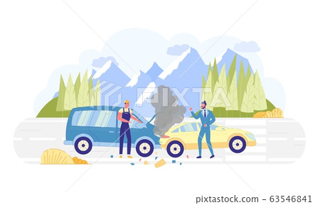 Car Accident on Road, Drivers Swearing, Excusing. Car Accident on Road, Drivers Swearing, Excusing. 63546841