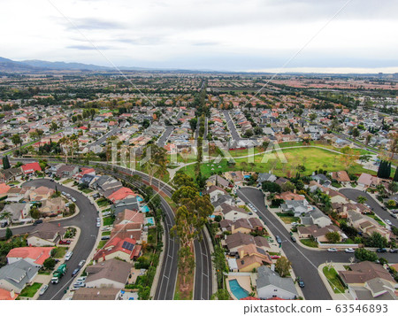 Aerial view of large-scale residential neighborhood, Irvine, California Aerial view of large-scale residential neighborhood, Irvine, California 63546893