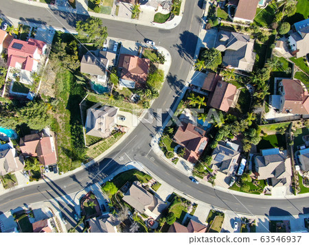 Aerial top view of residential subdivision house in Diamond Bar, California 63546937
