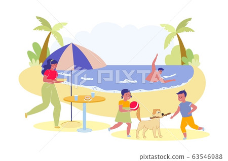 Family Picnic Scene on Tropical Sea Coast Backdrop Family Picnic Scene on Tropical Sea Coast Backdrop 63546988