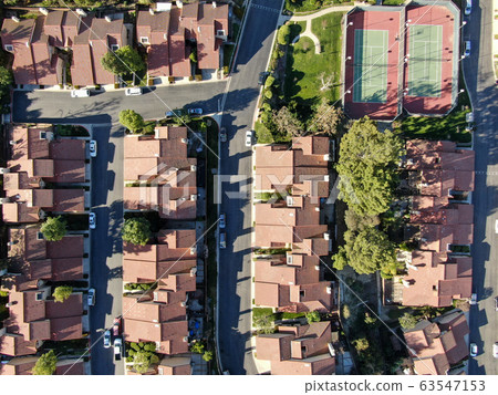 Aerial top view of residential subdivision house in Diamond Bar, California 63547153