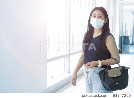 Covid-19 and Air pollution pm2.5 concept. woman 63547260