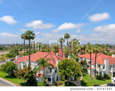 Aerial view of typical Southern California Spanish style residential condo 63547345