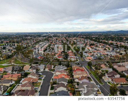Aerial view of large-scale residential neighborhood, Irvine, California 63547756
