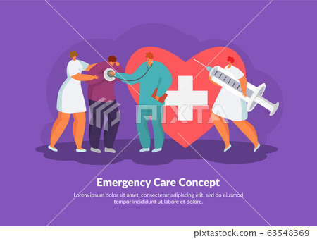 Emergency care for heart attack treatment by doctors, medical rescue vector illustration. Emergency care for heart attack treatment by doctors, medical rescue vector illustration. 63548369