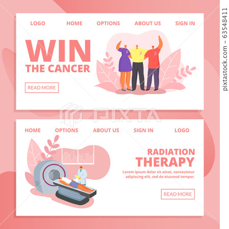 Cancer and people doctors, patients vector illustration set of web banners, medical examination, oncological treatment. 63548411
