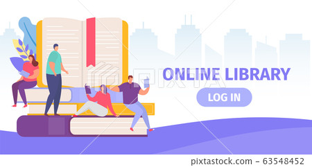 Books web banner for online library, knowledge and small people reading and study texbooks flat cartoon vector illustration for web education. 63548452