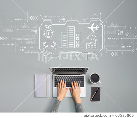 Smart city concept with person using laptop Smart city concept with person using laptop 63553806