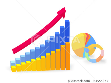 餅圖，條形圖和箭頭材料3D實心白色背景 63554147