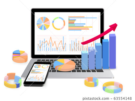 筆記本，智能手機和圖形數據3D純白色背景 63554148