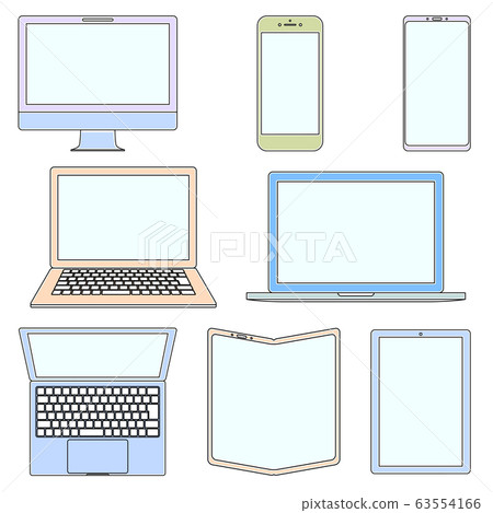 Pastel desktop, laptop, smartphone, tablet set white background 63554166