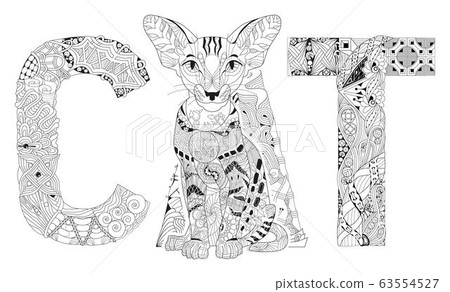 word cat for coloring vector decorative zentangle  stock