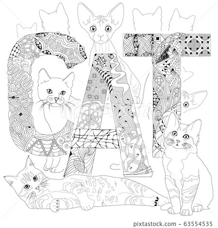 Word CAT for coloring. Vector decorative zentangle Word CAT for coloring. Vector decorative zentangle 63554535
