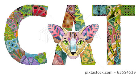 Word CAT with a head of cat. Vector decorative Word CAT with a head of cat. Vector decorative 63554539