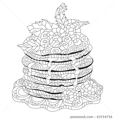 Vector pancakes with raspberries, blueberries and 63554738
