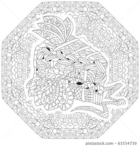 Decorative cake pattern on a patterned round Decorative cake pattern on a patterned round 63554739