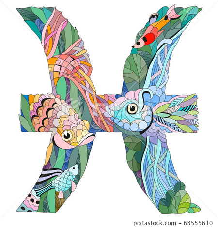 PISCES zodiac sign cute cartoon character retro PISCES zodiac sign cute cartoon character retro 63555610