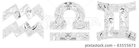 Air Signs Zodiac Libra, Gemini, Aquarius. Vector - Stock Illustration ...
