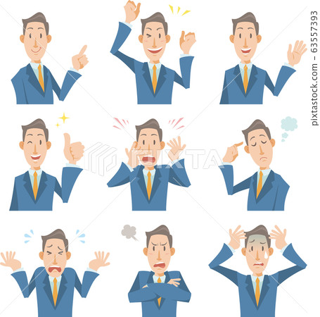 Bust up men wearing suits, 9 different facial expressions Bust up men wearing suits, 9 different facial expressions 63557393