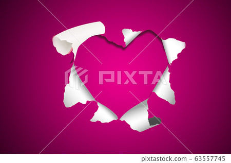 Torn hole and ripped of paper in heart shape on Torn hole and ripped of paper in heart shape on 63557745