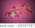 Valentines Day text on pink background 63557747
