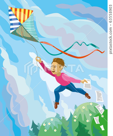 Guy is launching a kite 63558903