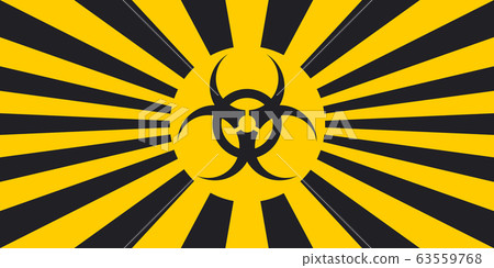Horizontal background black and yellow rays hazard ncov symbol, vector quarantine banner warning of Horizontal background black and yellow rays hazard ncov symbol, vector quarantine banner warning of 63559768