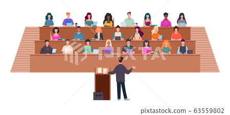 Students in lecture hall. Learning process in university, students and teacher in auditorium, professor in seminar, education vector concept 63559802