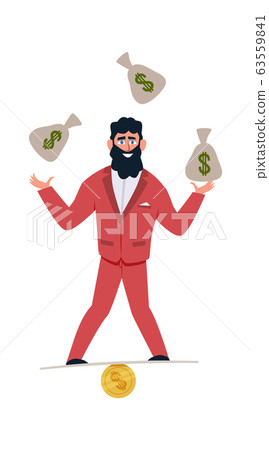 Millionaire character. Businessman with coins and money or profit investment of banker cartoon vector rich man 63559841